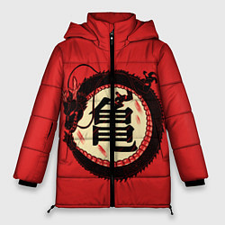 Куртка зимняя женская Иероглифы Китайский Дракон, цвет: 3D-черный