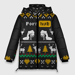 Куртка зимняя женская Pornhub свитер с оленями, цвет: 3D-черный