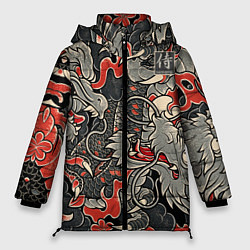 Женская зимняя куртка Самурай Якудза, драконы