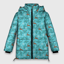 Куртка зимняя женская Новогодние Олени, цвет: 3D-черный