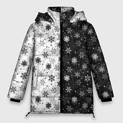 Куртка зимняя женская Чёрно-Белые Снежинки, цвет: 3D-черный