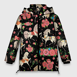 Женская зимняя куртка Лошади и цветы
