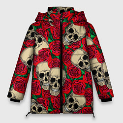 Куртка зимняя женская Черепа в Розах, цвет: 3D-черный