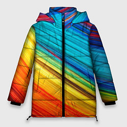 Куртка зимняя женская Цветной мех диагональ, цвет: 3D-черный