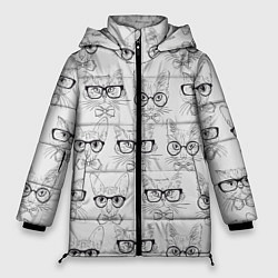Куртка зимняя женская Кошки в очках, цвет: 3D-светло-серый