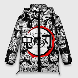 Куртка зимняя женская DEMON SLAYER ЛИЦА УЗОР, цвет: 3D-светло-серый