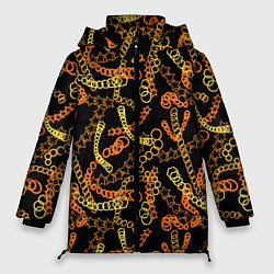 Куртка зимняя женская Цветные цепи, абстракция, цвет: 3D-черный
