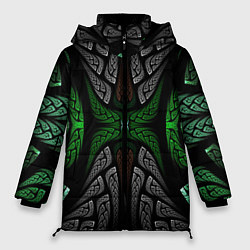 Куртка зимняя женская Серо-Зеленые Узоры, цвет: 3D-черный