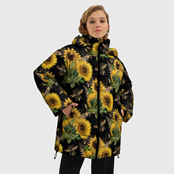 Куртка зимняя женская Fashion Sunflowers and bees, цвет: 3D-черный — фото 2