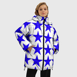 Куртка зимняя женская Синие звёзды на белом фоне, цвет: 3D-черный — фото 2