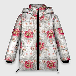 Женская зимняя куртка Алые цветочки