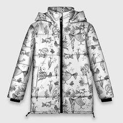 Куртка зимняя женская Рисованные сказочные рыбки, цвет: 3D-черный