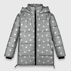 Куртка зимняя женская Белые Звездочки На сером Фоне, цвет: 3D-черный