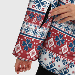 Куртка зимняя женская Этнический красно-синий узор, цвет: 3D-светло-серый — фото 2