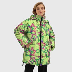 Куртка зимняя женская Зеленый узор Звезды, цвет: 3D-черный — фото 2