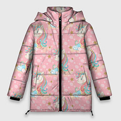 Куртка зимняя женская Единороги для девочек, цвет: 3D-красный