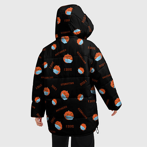 Женская зимняя куртка Halloween 2021 , тыква в маске и коронавирус на че / 3D-Черный – фото 4