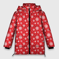 Куртка зимняя женская Снежинки красный фон, цвет: 3D-черный
