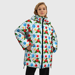 Куртка зимняя женская Новогодняя Символика украшения, цвет: 3D-черный — фото 2