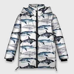 Куртка зимняя женская Принт с китами, цвет: 3D-светло-серый