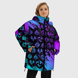 Куртка зимняя женская GENSHIN NEON PATTERN SYMBOL НЕОН ЭМБЛЕМЫ, цвет: 3D-светло-серый — фото 2