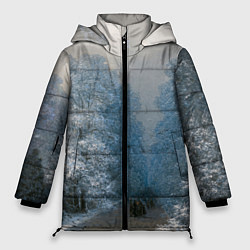 Куртка зимняя женская Зимний пейзаж картина маслом, цвет: 3D-светло-серый