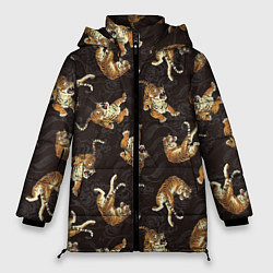 Куртка зимняя женская Паттерн Японский тигр, цвет: 3D-черный