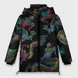 Куртка зимняя женская Цветные драконы, цвет: 3D-черный