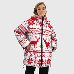 Куртка зимняя женская Новогодний узор с оленями, цвет: 3D-красный — фото 2
