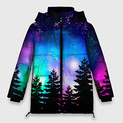 Куртка зимняя женская Космический лес, елки и звезды, цвет: 3D-светло-серый