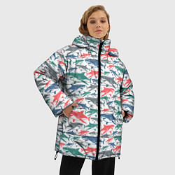 Куртка зимняя женская Разноцветные Акулы, цвет: 3D-красный — фото 2