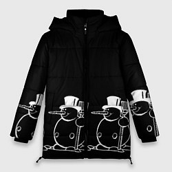 Женская зимняя куртка Снеговик на черном фоне