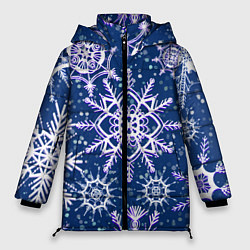 Куртка зимняя женская Белые снежинки на темно-синем фоне, цвет: 3D-красный