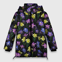 Куртка зимняя женская Ночные ирисы, цвет: 3D-черный