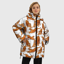 Куртка зимняя женская Тигровые потягушки паттерн белый, цвет: 3D-красный — фото 2