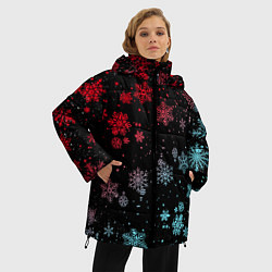 Куртка зимняя женская НЕОНОВЫЕ СНЕЖИНКИ, НОВЫЙ ГОД 2022, цвет: 3D-черный — фото 2