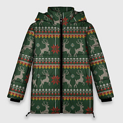 Куртка зимняя женская Новогодний свитер c оленями 1, цвет: 3D-красный