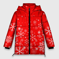 Куртка зимняя женская Летящие снежинки, цвет: 3D-красный