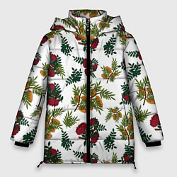 Куртка зимняя женская Зимний паттерн ветки рябины, цвет: 3D-красный