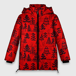 Куртка зимняя женская Ёлки узор!, цвет: 3D-красный
