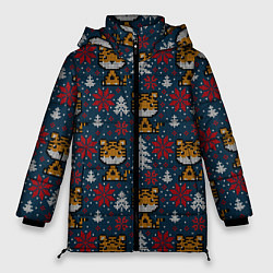Женская зимняя куртка Вязаный стиль новогодний тигр 2022