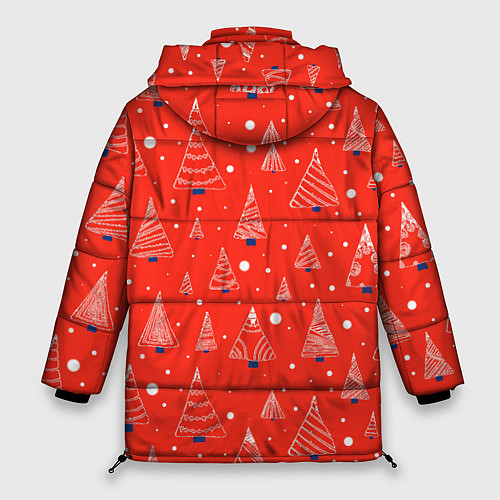 Женская зимняя куртка Контур из белых елочек на красном фоне с синим сне / 3D-Красный – фото 2