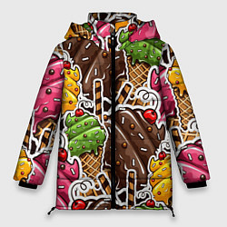 Куртка зимняя женская Шоколадные сладости Мороженое, цвет: 3D-красный