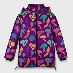 Куртка зимняя женская Психоделические грибы паттерн, цвет: 3D-светло-серый