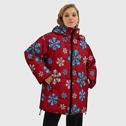 Куртка зимняя женская Снежинки Черепа красный, цвет: 3D-черный — фото 2