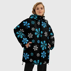 Куртка зимняя женская Снежинки Черепа черный, цвет: 3D-светло-серый — фото 2