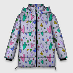 Куртка зимняя женская Сиреневые сердечки, цвет: 3D-светло-серый