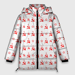 Куртка зимняя женская Серп и Молот СССР на белом фоне, цвет: 3D-красный