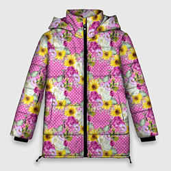 Женская зимняя куртка Полевые фиолетовые и желтые цветочки