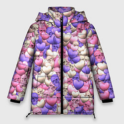 Куртка зимняя женская Сердечки-черепушки, цвет: 3D-красный